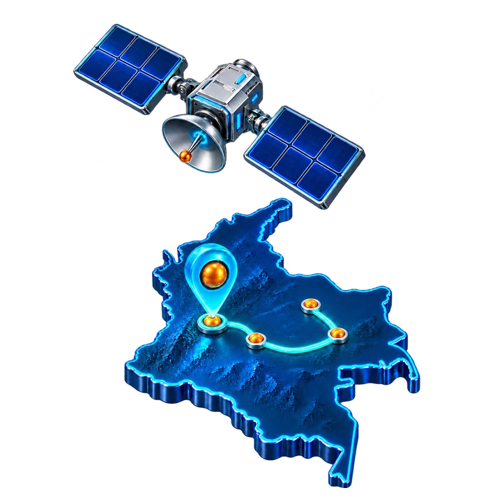 Satélite y ubicación GPS sobre un mapa tridimensional